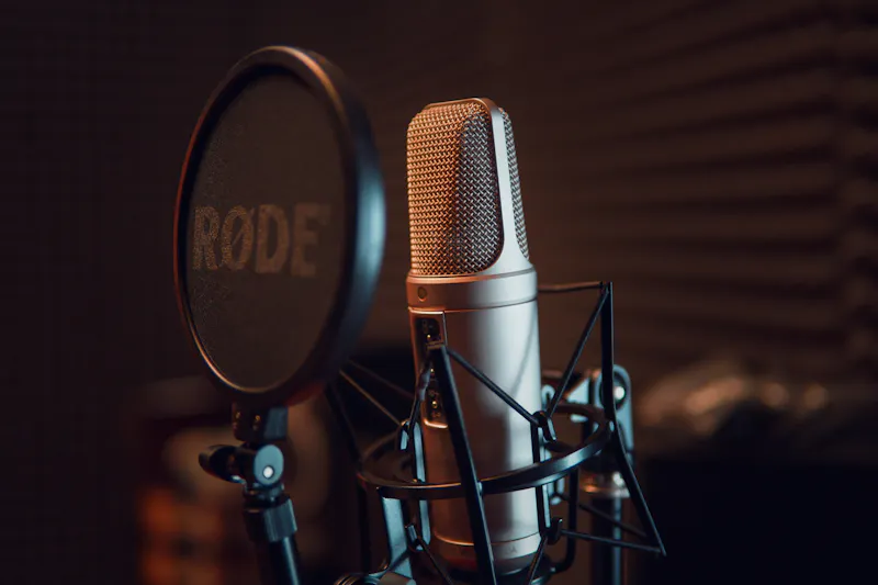 Professional podcast recording studio with multiple microphones