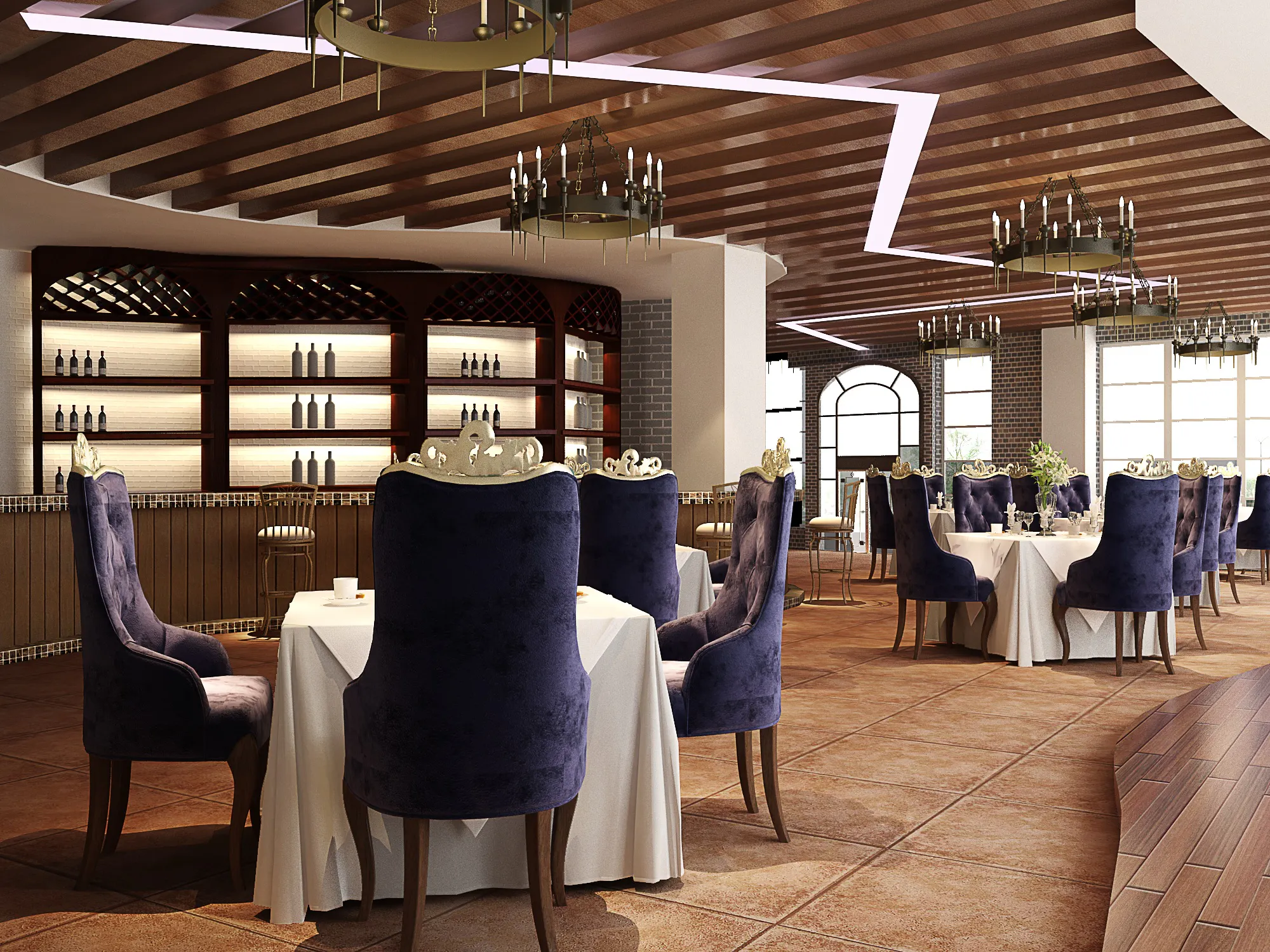 Elegant restaurant interior with warm lighting